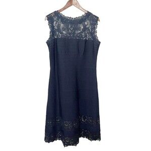 Tadashi Shoji Corded Embroidery Tulle Pintuck Jersey Dress Women’s XL